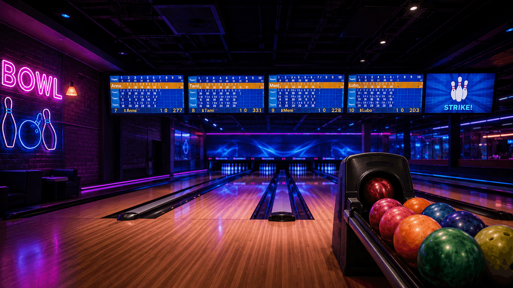 Bowling scoring system on lane displays